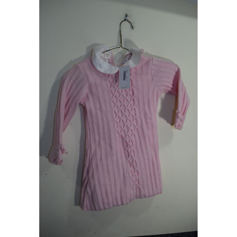 DESIGNER BeBeBo PINK GIRLS 3T Lined Cable Knit Cashmere SWEATER Dress Italy NEW